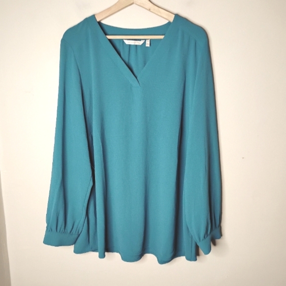 Soft Surroundings Liza Tunic Top Women’s 1X Teal Blue Dragonfly V-Neck Flowy - Picture 2 of 8